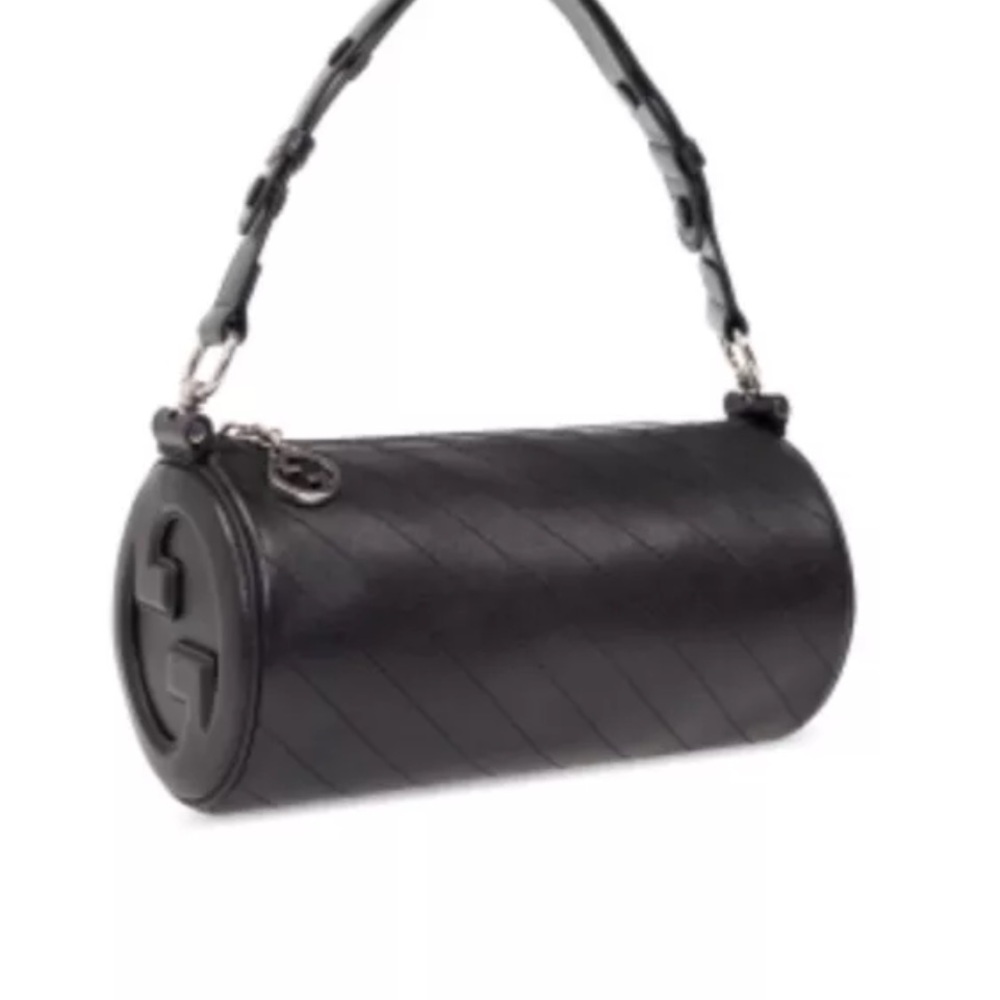 GUCCI Black Shoulder Bag with Adjustable Handle and Silver Hardware
